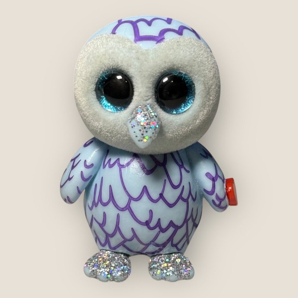 Ty Beanie Boos Mini Oscar The Blue Owl Figure Blue Sparkle Eyes Collectible 2"